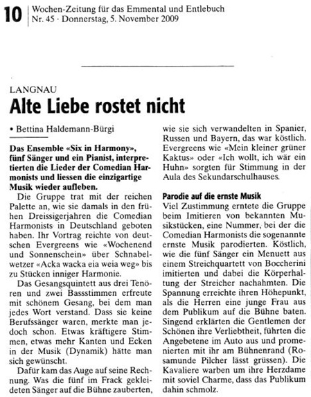 Wochen-Zeitung Emmental + Entlebuch, 5. November 2009